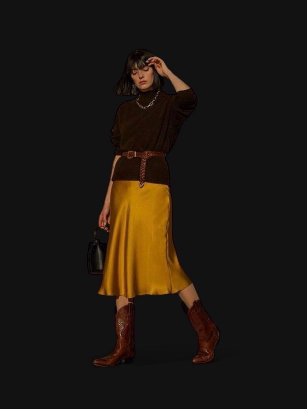 Code x Mode Gold satin midi skirt 
Size M (13.5” waist)
